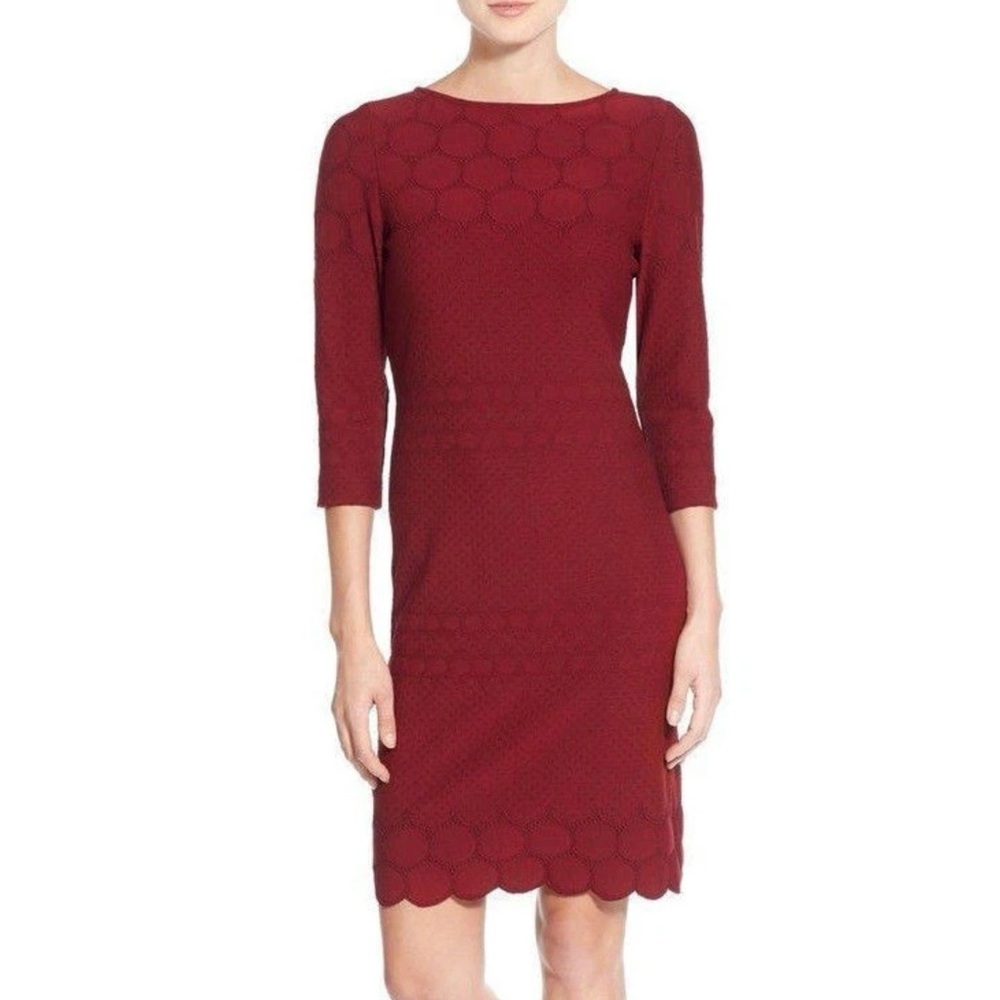 Julia Jordan Black 3/4 Sleeve Eyelet Sheath Office Cocktail Classic Timeless